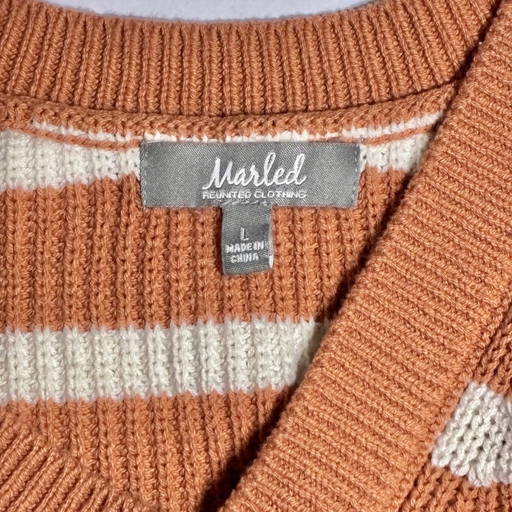 Marled Striped V-Neck Sweater Vest Orange Brown White Large - Picture 3 of 6